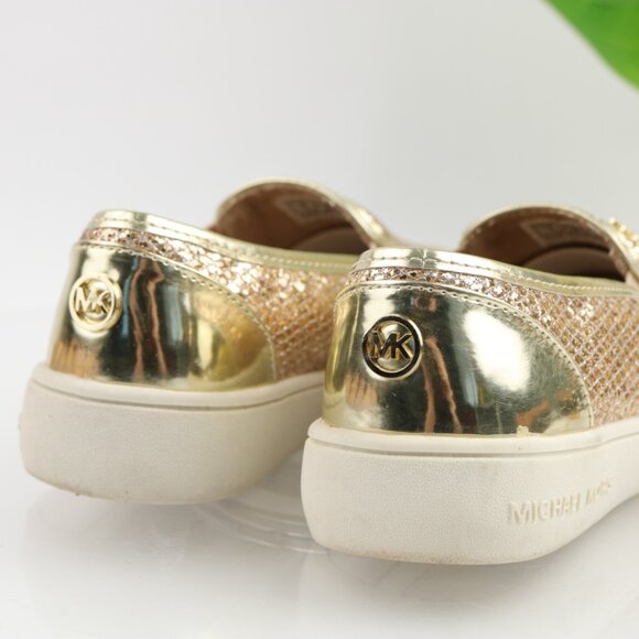 Michael Kors Girls Ivy Eileen Shoe Size 3 Gold Metallic Embossed Slip On Flats - Picture 3 of 12